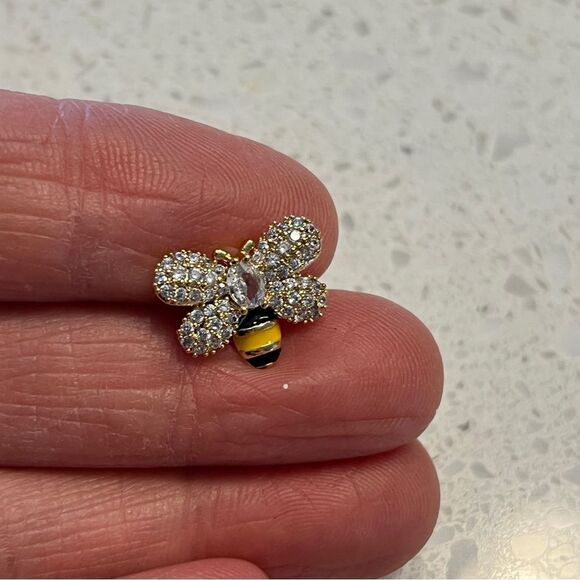 Stainless Steel Cubic Zirconia Bee Stud Earrings - Picture 6 of 9